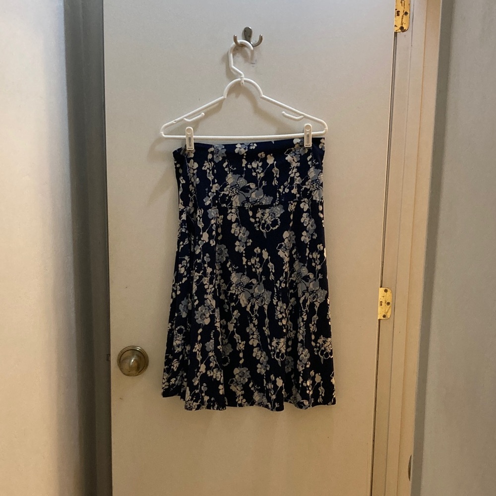 Max Studio Asymmetrical Skirt in Navy and White Floral
